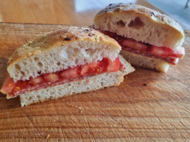 Foccacia with Salami Cheese and Tomato