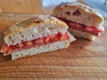 Foccacia with Salami Cheese and Tomato
